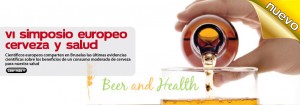 Imagen de una mano vertiendo cerveza en un vaso. Se puede leer el texto Beer and Health